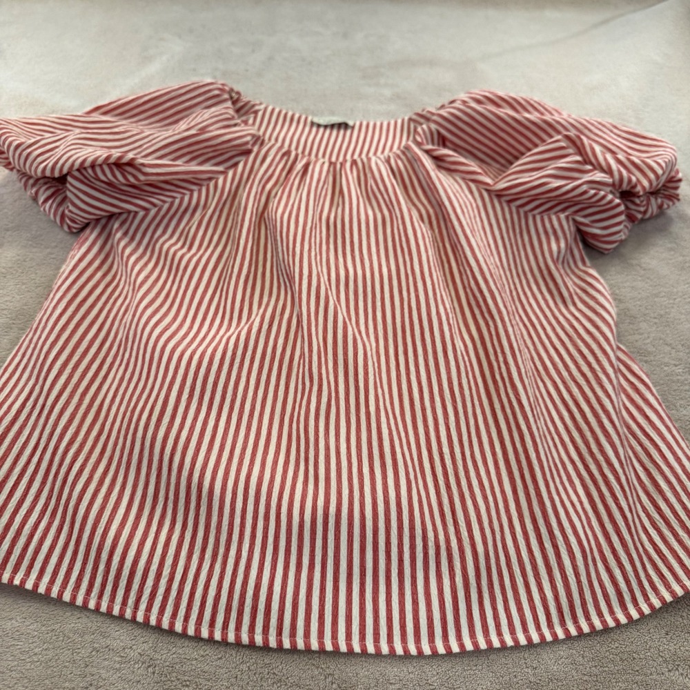 Chenault Red White Striped Puff Sleeve Coastal Cottagecore Hamptons Boho Sz M - Picture 5 of 11